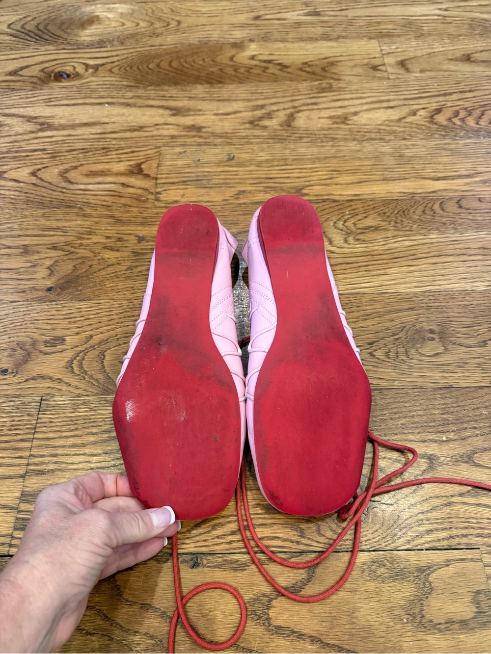 Jeffrey Campbell Pink and Red MVP Lace-Up Ballet Flats - Picture 3 of 5
